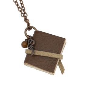 short chain brown book necklace