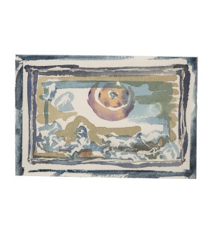 an abstract realism painted print of a landscape