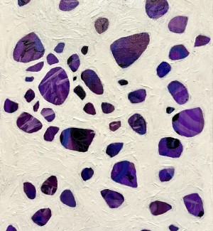 a gorgeous painting with purple organic forms surrounded by white 