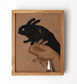 a wooden framed painting based off a 'Glass Hands' cocktail from Good Luck