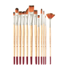 a line up of 12 paintbrushes with varied brush tips.