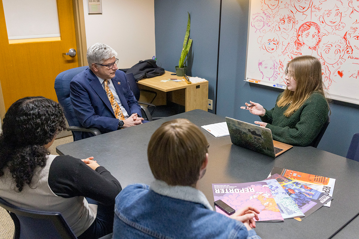 President Sanders sits with the RIT Reporter team for an interview.