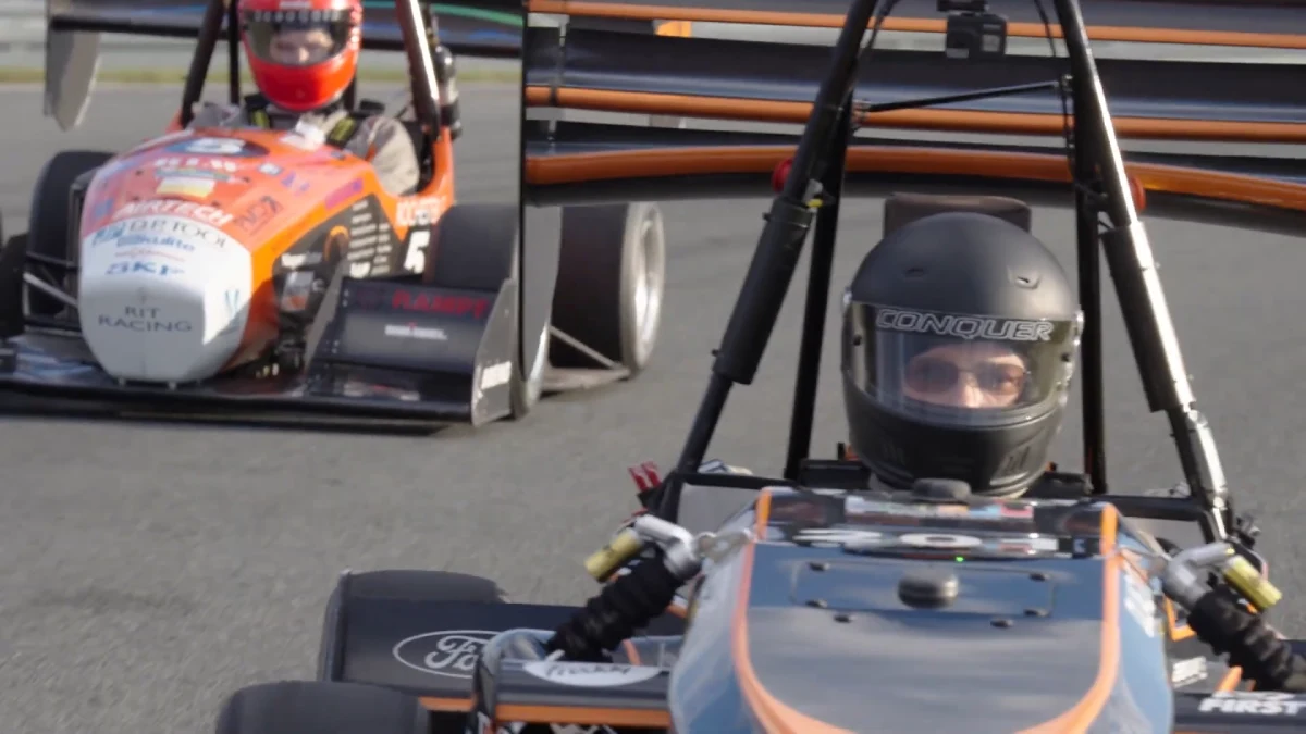 Two RIT formula cars driving in close proximity