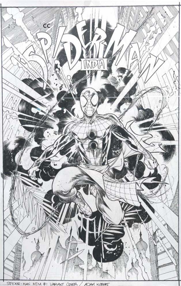 Black and white comic of Spiderman from Spiderman India