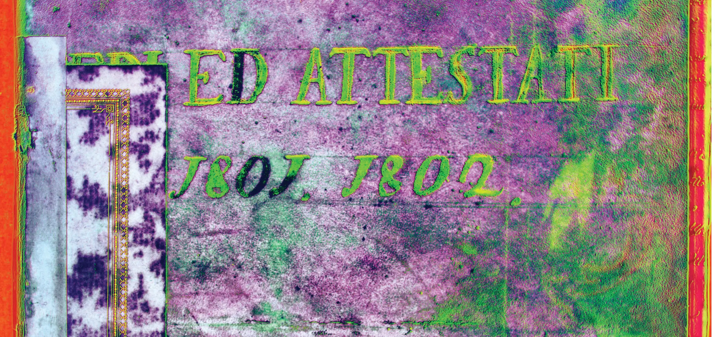 A MISHA scan of the volume's binding, revealing that the document was originally a ship's certificate before being repurposed for binding.