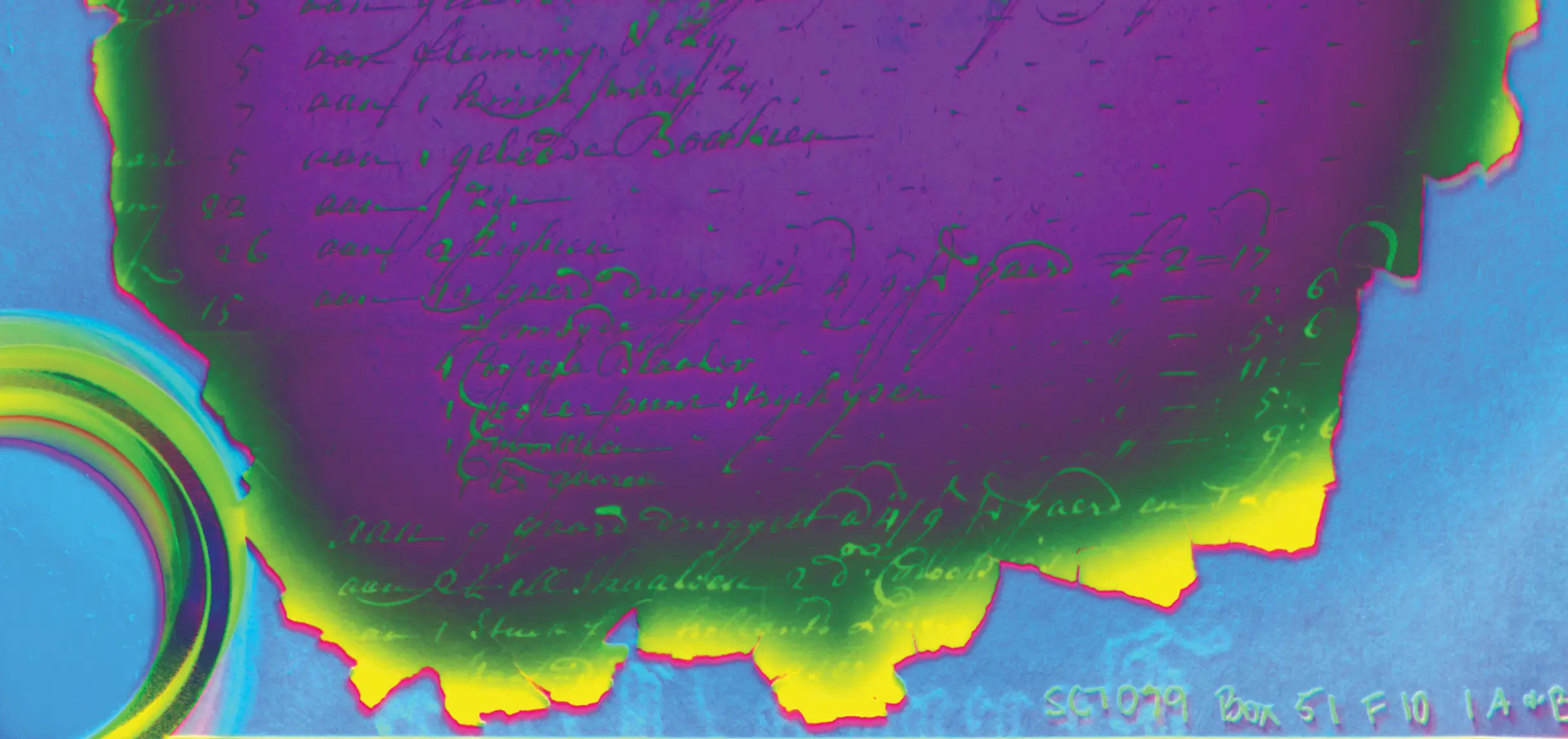 A MISHA scan of the charred document revealing some of the original writing that is not naturally visible due to charring.