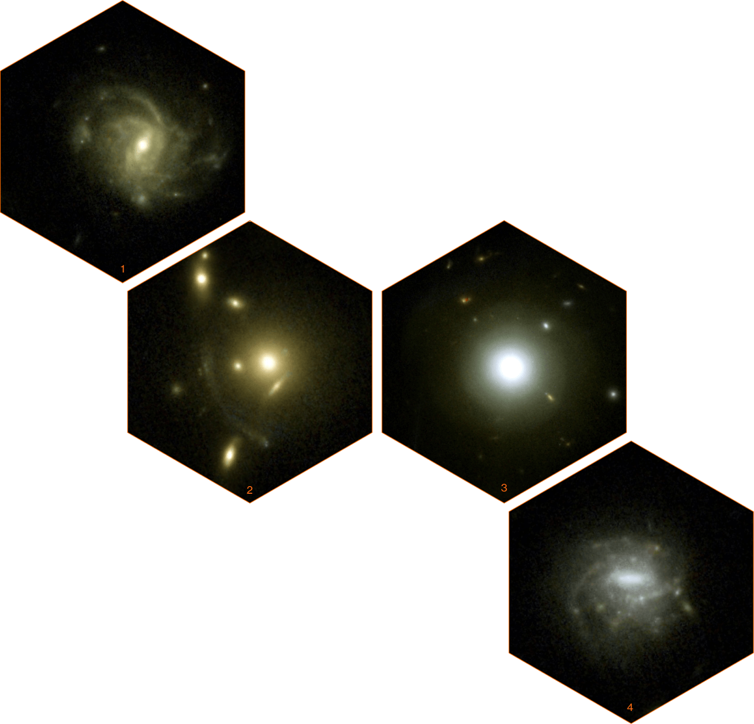 hexagonal shapes with images from the cosmos inside each