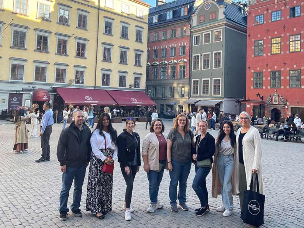 Group of people in a city square