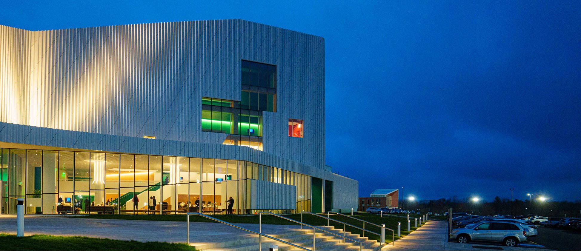 RIT Performing Arts Center at dusk