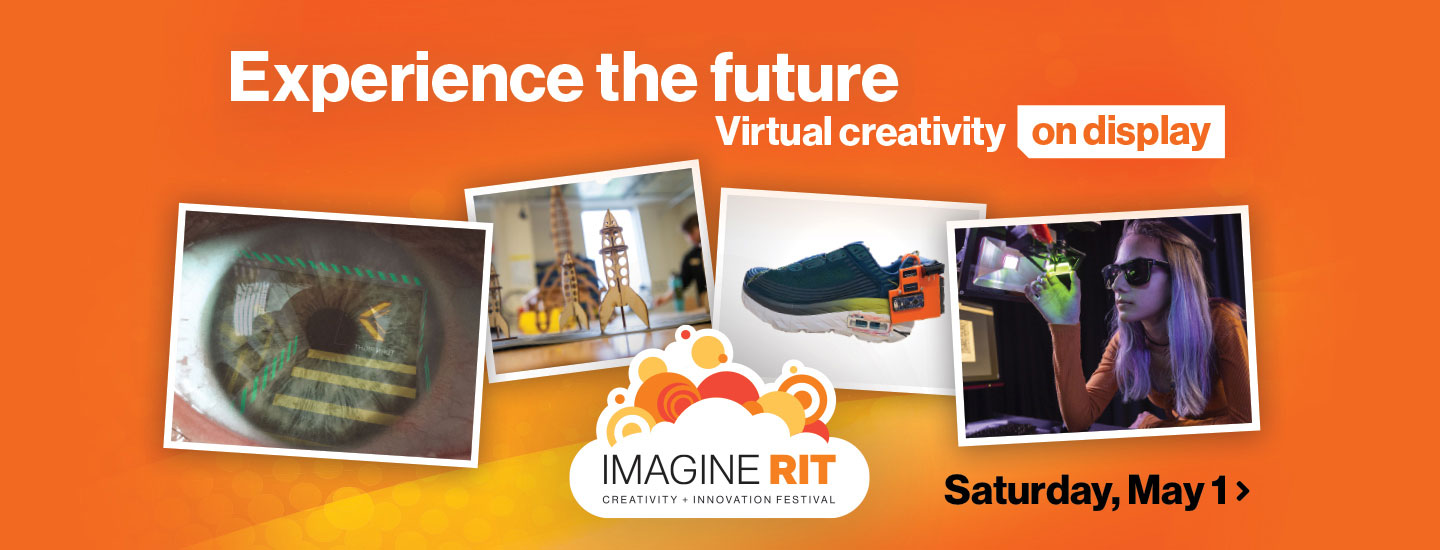 A collage of 4 images that says: Experience the future. Virtual creativity on display. Saturday, May 1