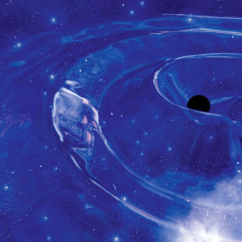 A rendering of the gravitational waves generated by black holes.