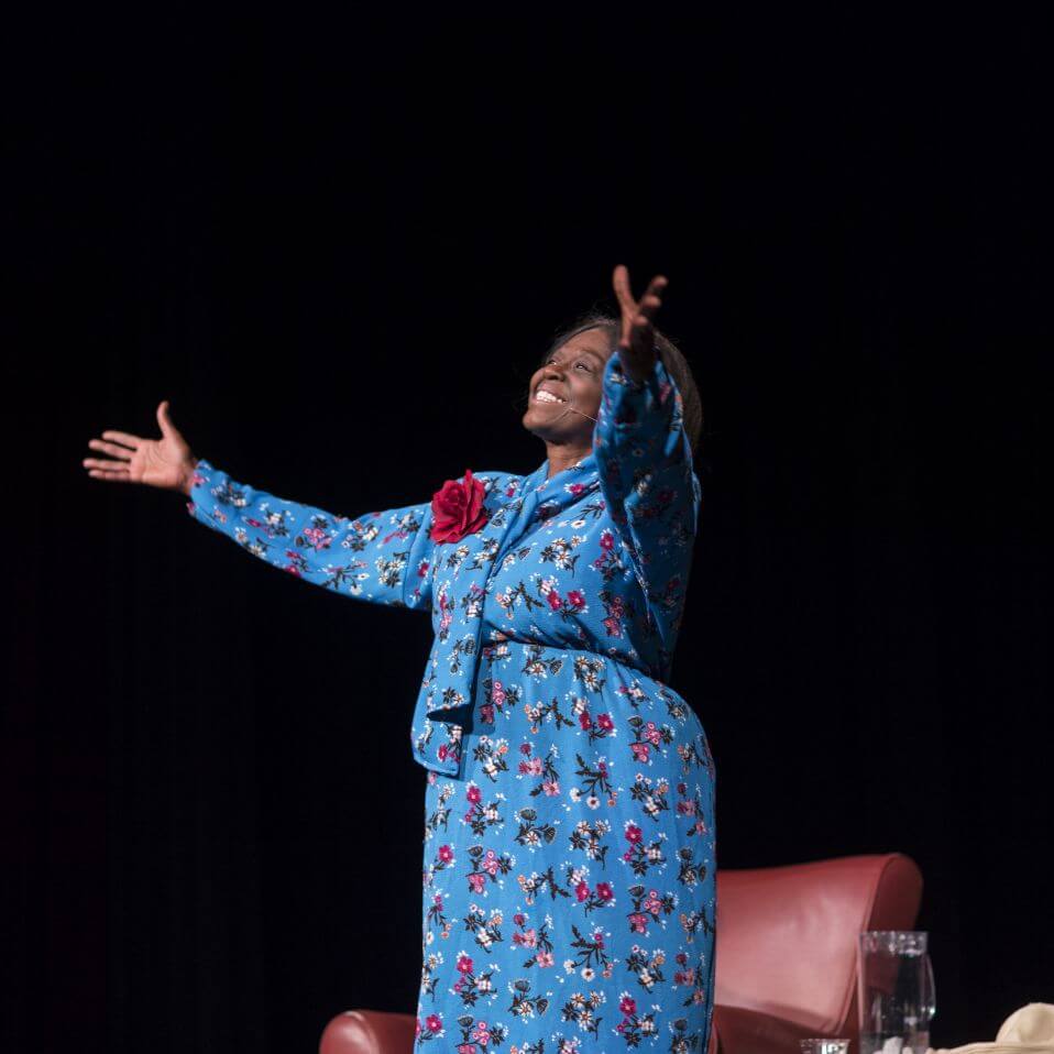 Mzuri Moyo Aimbaye performing an excerpt from the one-woman play titled The Fannie Lou Hamer Story as part of the 38th Annual Expressions of King's Legacy.