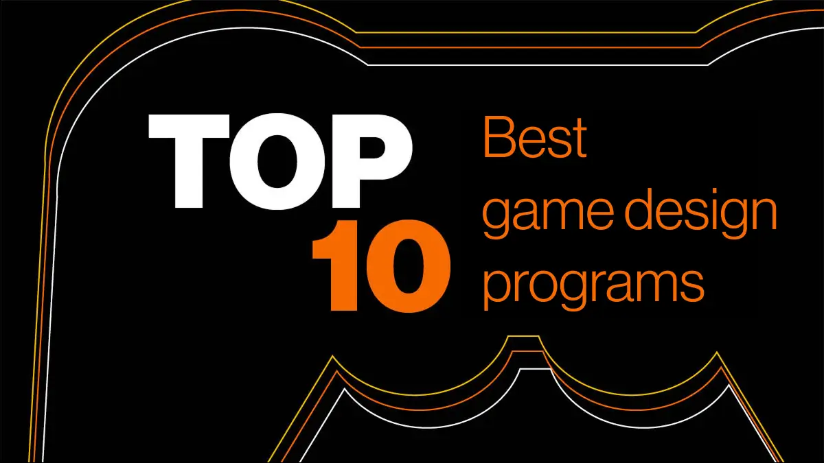 An outline of a controller, with text that reads Top 10 Best game design programs.