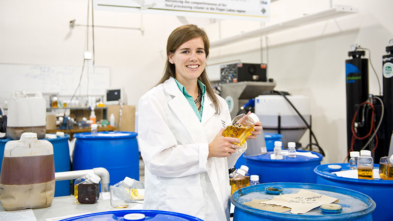 student in a lab coat