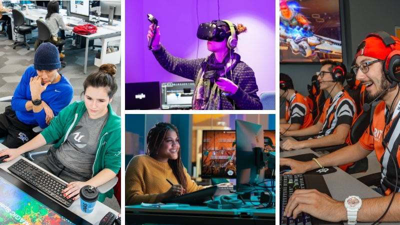 collage of students gaming