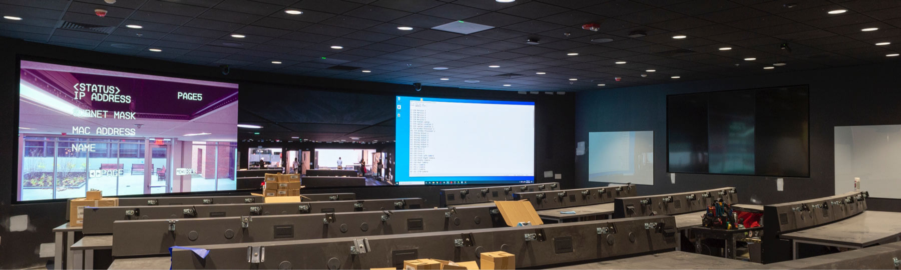 The interior of one of the labs on the second floor of the Global Cybersecurity Institute at R I T.