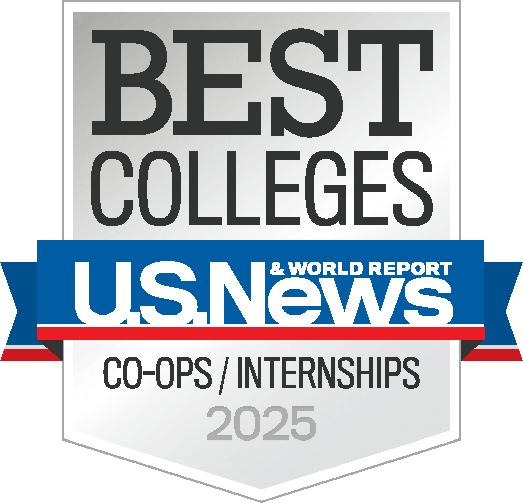U.S. News and World Report badge for best co-op or internship program for 2025.