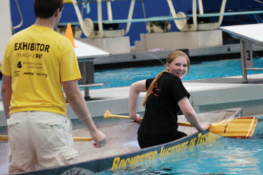 Students in a canoe