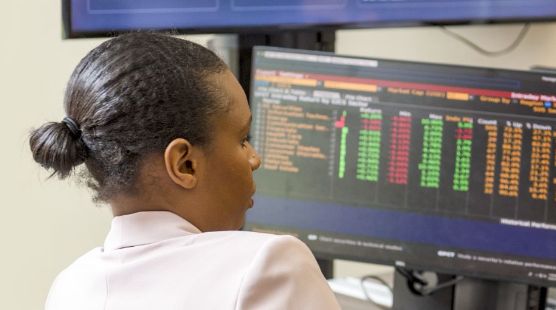 Woman looking at a dashboard