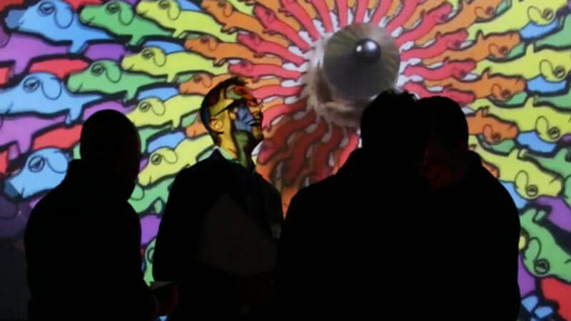 A kaleidoscope of colors in a dark room