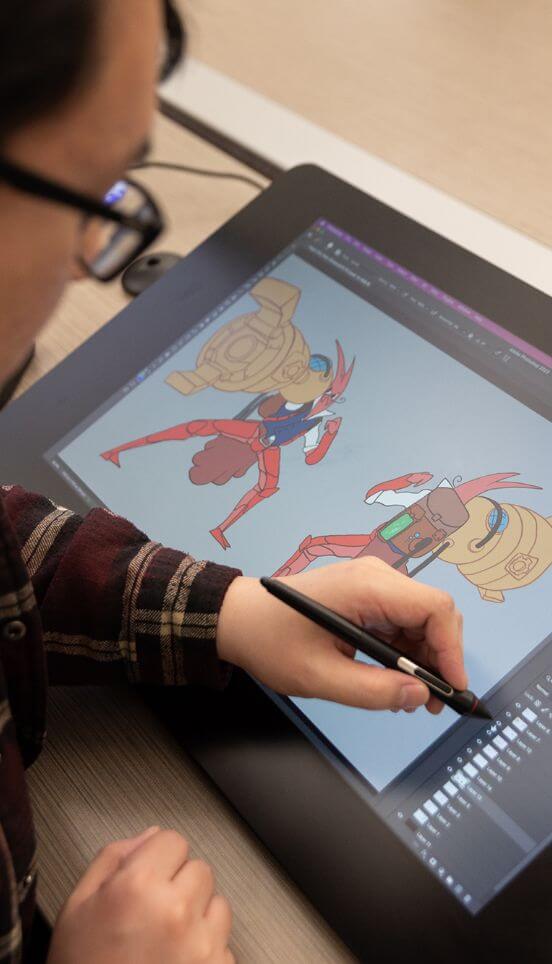 A student working on an animation project.