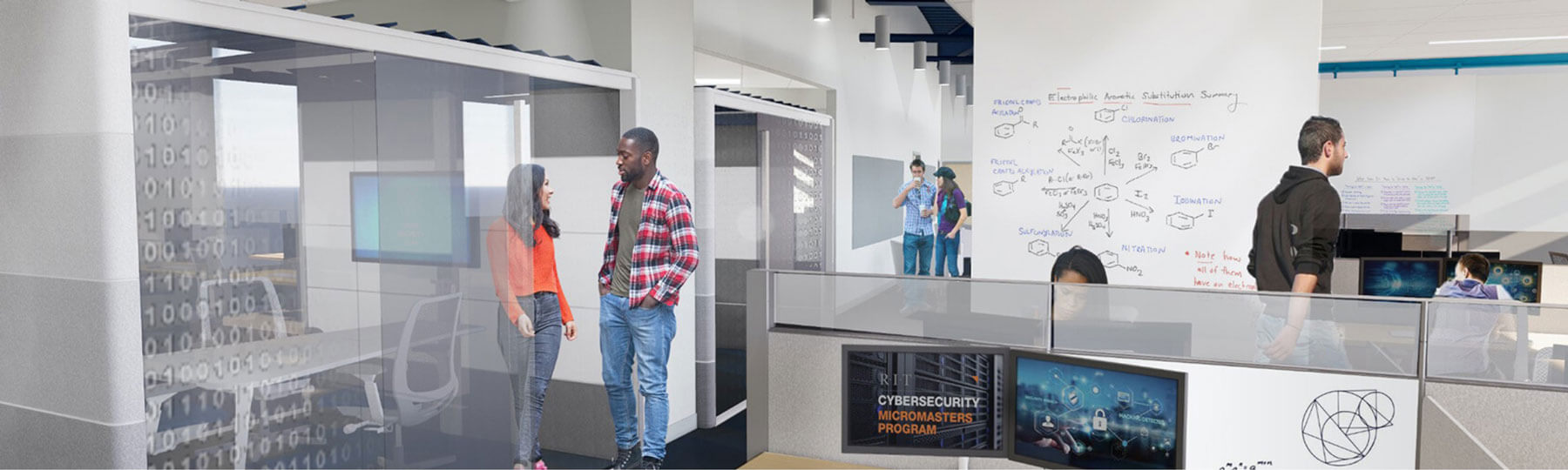Rendering of the interior of the third floor of the Global Cybersecurity Institute at R I T.