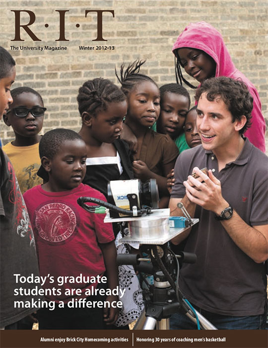 Student instructing a group of children