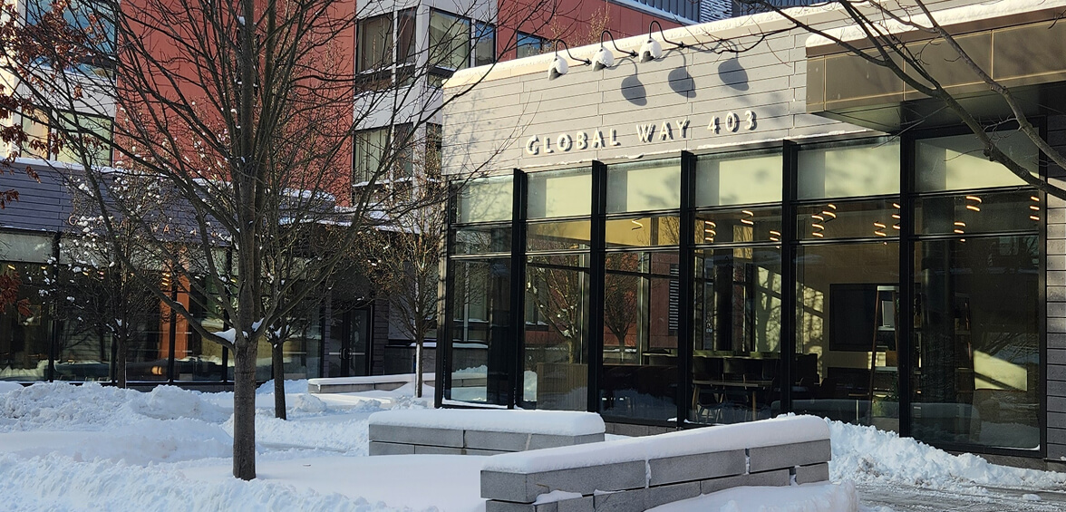  Exterior view of Global Way in R I T's Global Village on a winter day.