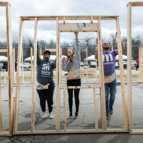 Students framing a house