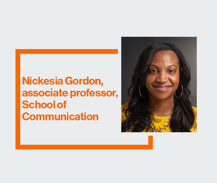 Nickesia Gordon is shown in a headshot next to an orange box that displays her name.