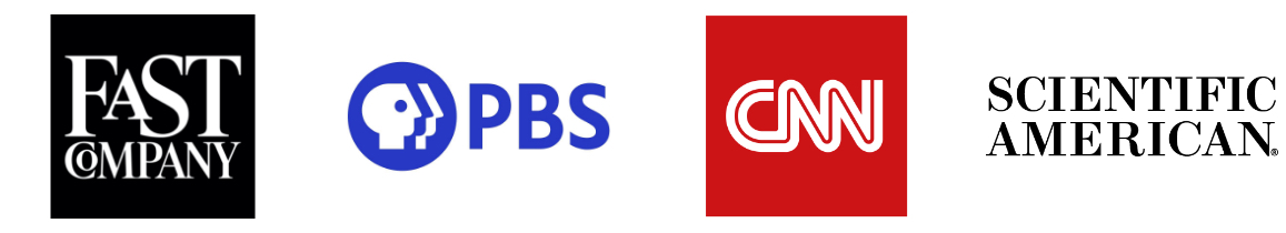 logos for Fast Company, PBS, CNN, and Scientific American.