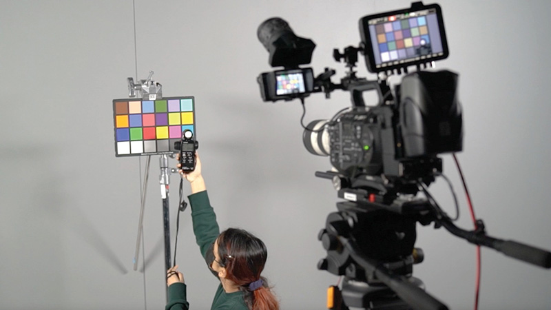 A camera looking at a color reference palette.