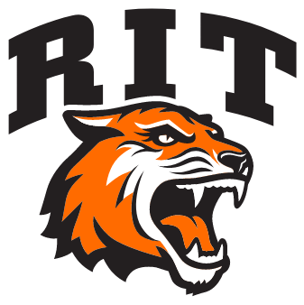 RIT Athletics Logo featuring the letters R I T above a roaring tiger head.