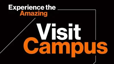 A black background with the words: Experience the Amazing, visit campus.