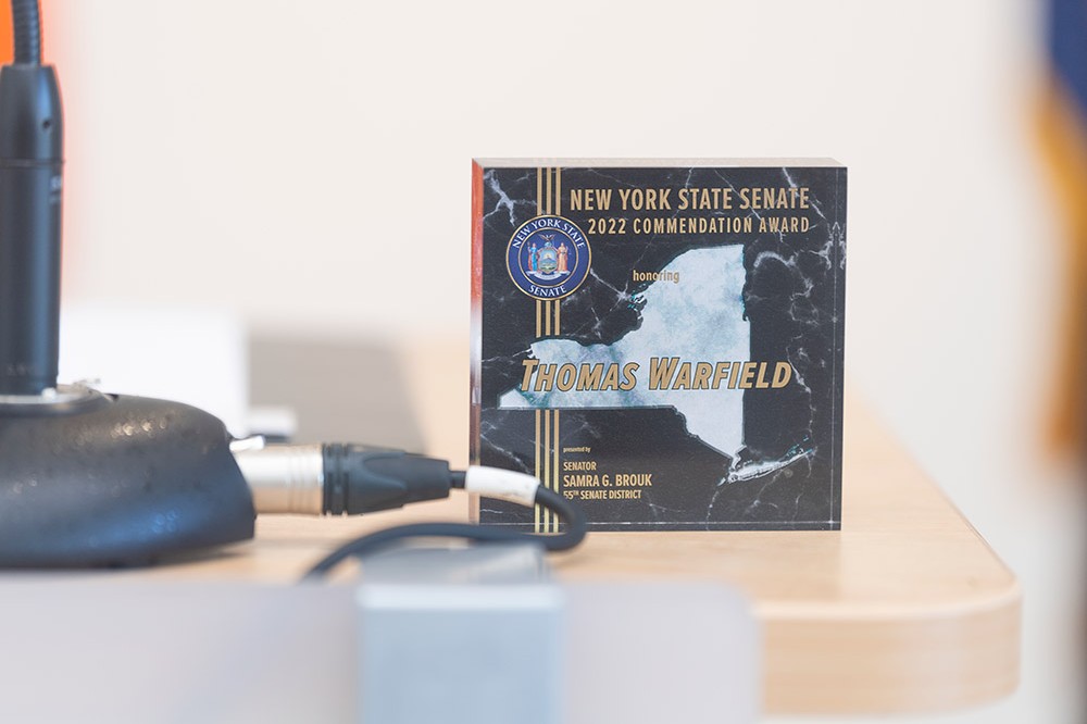 close-up of New York State Commendation Award.