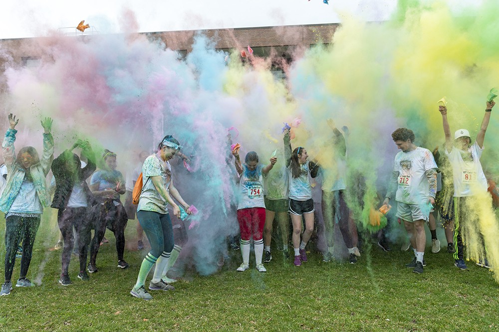 <p>Color Run participants are doused with colored powders at the end of the race. Color Run is a 5k annual event to raise awareness about resources for the LGBTQIA community at RIT and in Rochester. The race is sponsored by RIT Center for Residence Life and RIT Spectrum.</p>
