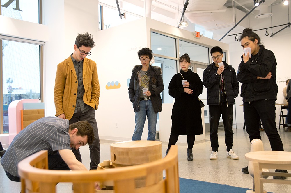 Students looking at art 