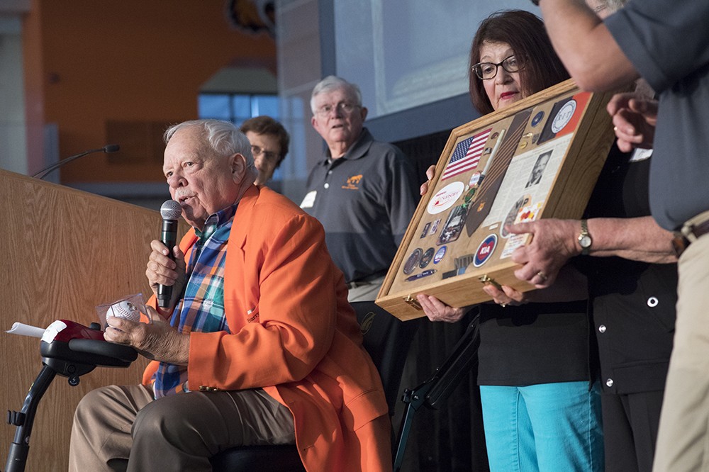 <p>The 21st Annual RITirees picnic was held June 5 in the Gordon Field House. The entire committee was acknowledged as the Award Recipient for 2019. Executive Assistant to the President Barry Culhane was gifted a shadowbox full of RIT memorabilia and a softball signed by each member of the committee.</p>
