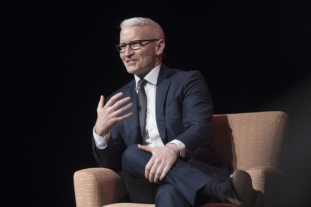 <p>Journalist Anderson Cooper, anchor of CNN’s Anderson Cooper 360° and a correspondent for CBS’s 60 Minutes, was the Student Government Distinguished Speaker in the Gordon Field House on Saturday.&nbsp;&nbsp;The event was part of&nbsp;<a href="https://www.rit.edu/gcr/brickcity/">Brick City Homecoming &amp; Family Weekend</a>.</p>
