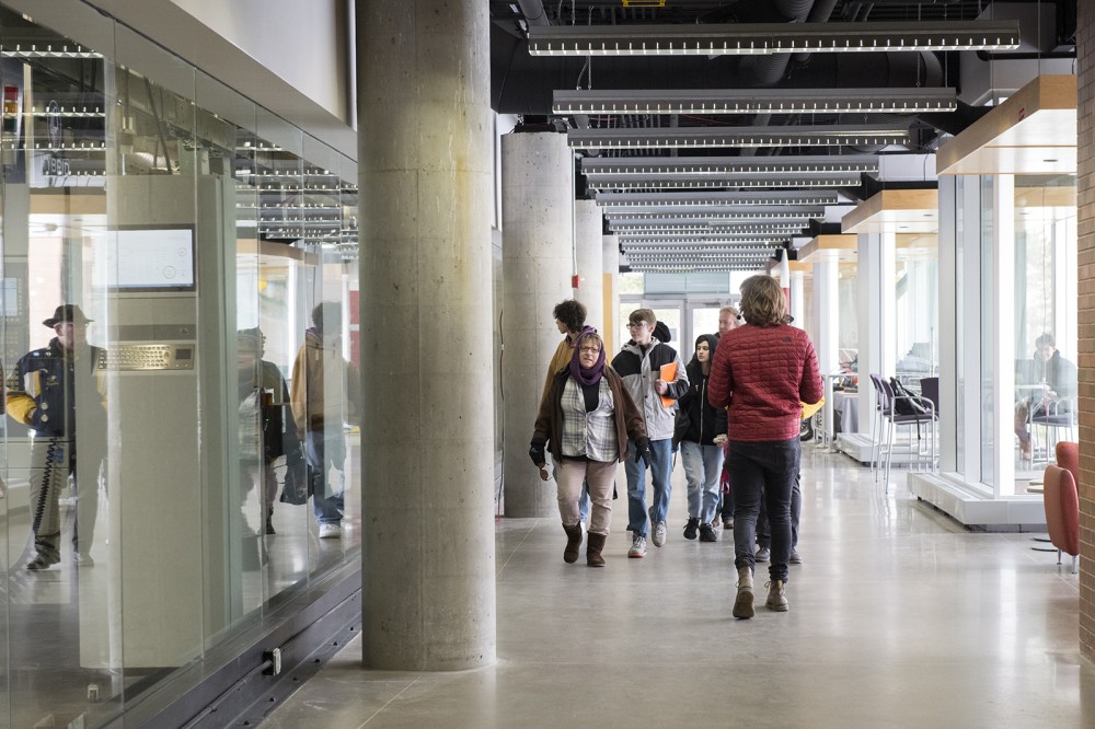 people touring building
