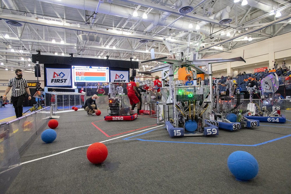 <p>RIT hosted the 2022 edition of the FIRST Robotics Finger Lakes Regional, March 10-12 at the Gordon Field House. Thirty-seven high school teams from New York, Pennsylvania and Ohio competed in the competition RAPID REACT.&nbsp;</p>
