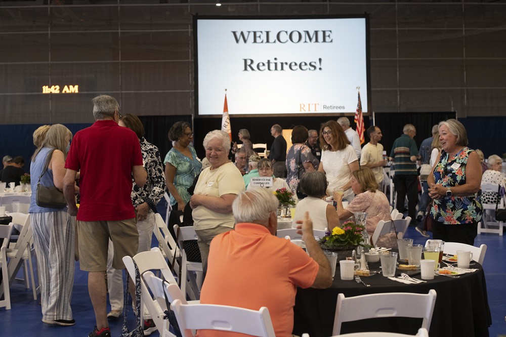 RIT honored its retirees with a celebration on May 25 at the Gordon Field House. More than 300 retirees attended the event.&nbsp;
<br><p>Photo by A. Sue Weisler</p>