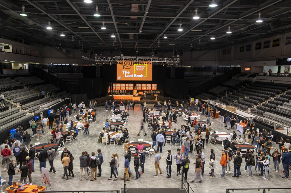 Graduating RIT students participated in The Last Bash, which included cap decorating, a photo booth, and food options in the Gene Polisseni Center.&nbsp;
<br><p>Photo by Elizabeth Lamark</p>