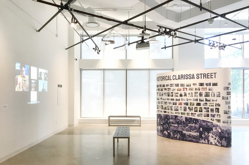 "Clarissa Uprooted: The Exhibit" is on view at RIT City Art Space through July 24. The interactive exhibit showcases the once-thriving Clarissa Street neighborhood, including a partial stage of the jazz spot, the Pythodd Club.
<br><p>Photo by A. Sue Weisler</p>