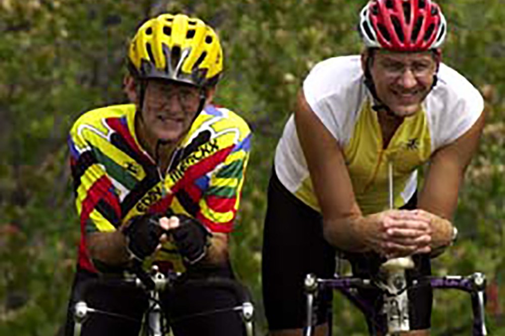 While many folks relaxed this summer, RIT's Stephen Aldersley (left) and Paul Smarsh proved that each is worthy of the title "Ironman."  Both men successfully completed the Ironman triathlon, held in Lake Placid, N.Y., by swimming 2.4 miles, biking 112 miles and running 26.2 miles. Smarsh, a chef at RIT's Crossroads facility, finished with a time of  13:10:54. Aldersley, English department chair at the National Technical Institute for Deaf, completed the race in 15:57:27.