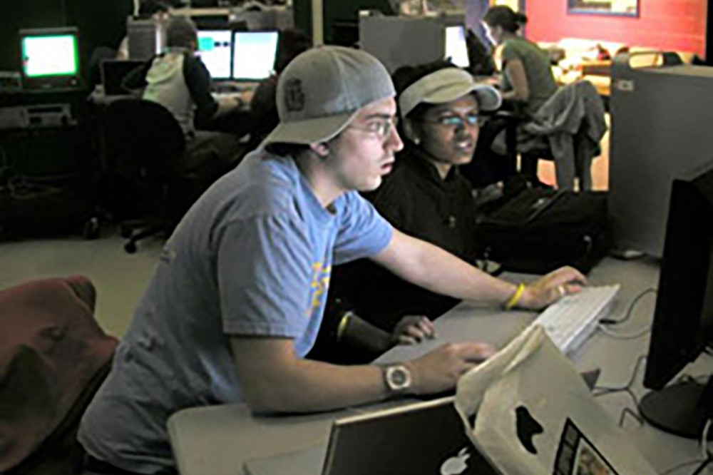 Student at computer.