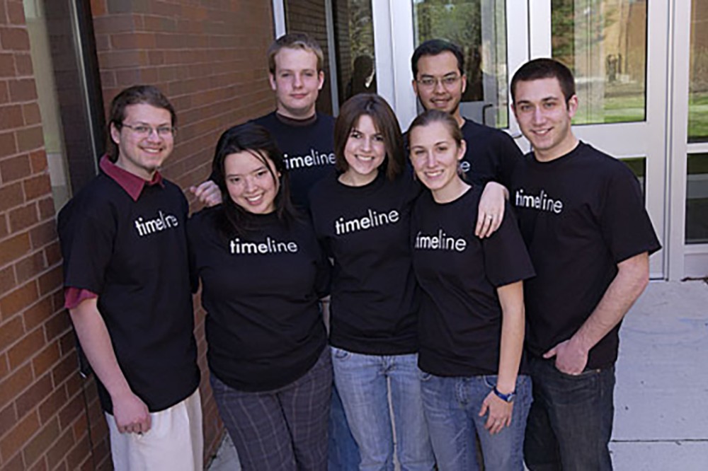 Students working on the Timeline publication.