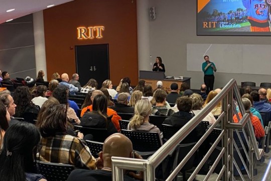 a photo of liberal art lecture hall during open house