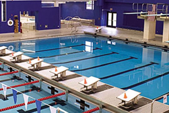 Interior of the Judson/Hale Aquatics Center featuring two pools.