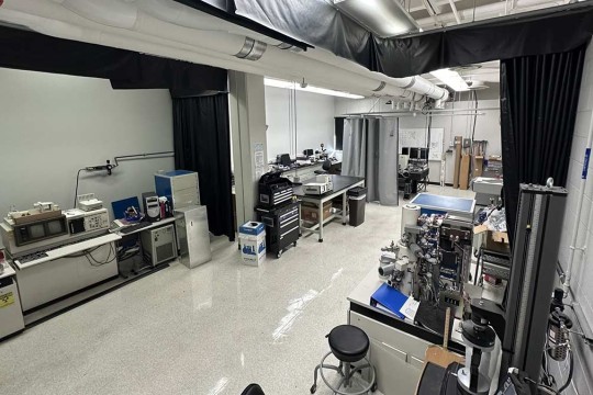 a lab with benches of instrumentation.